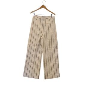Banana Republic Womens High Rise Wide Leg Linen Blend Pinstripe Pants Cream 6